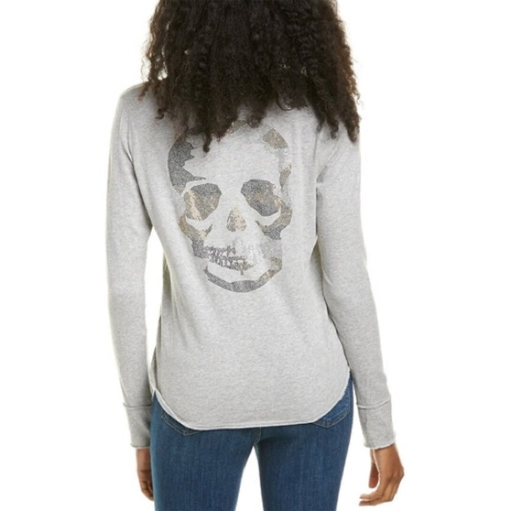 ZADIG & VOLTAIRE Tunisien ML Skull Camou‎ Strass Long Sleeve Tee Shirt
